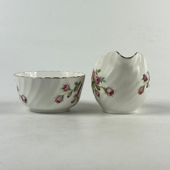 Adderley Bone China Creamer Sugar Bowl Set Pink Rose Floral England 1950s - Picture 4 of 13